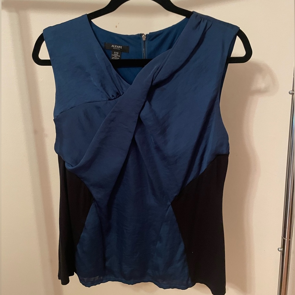 Alfani Asymmetrical Wrap Blue Sleeveless Blouse